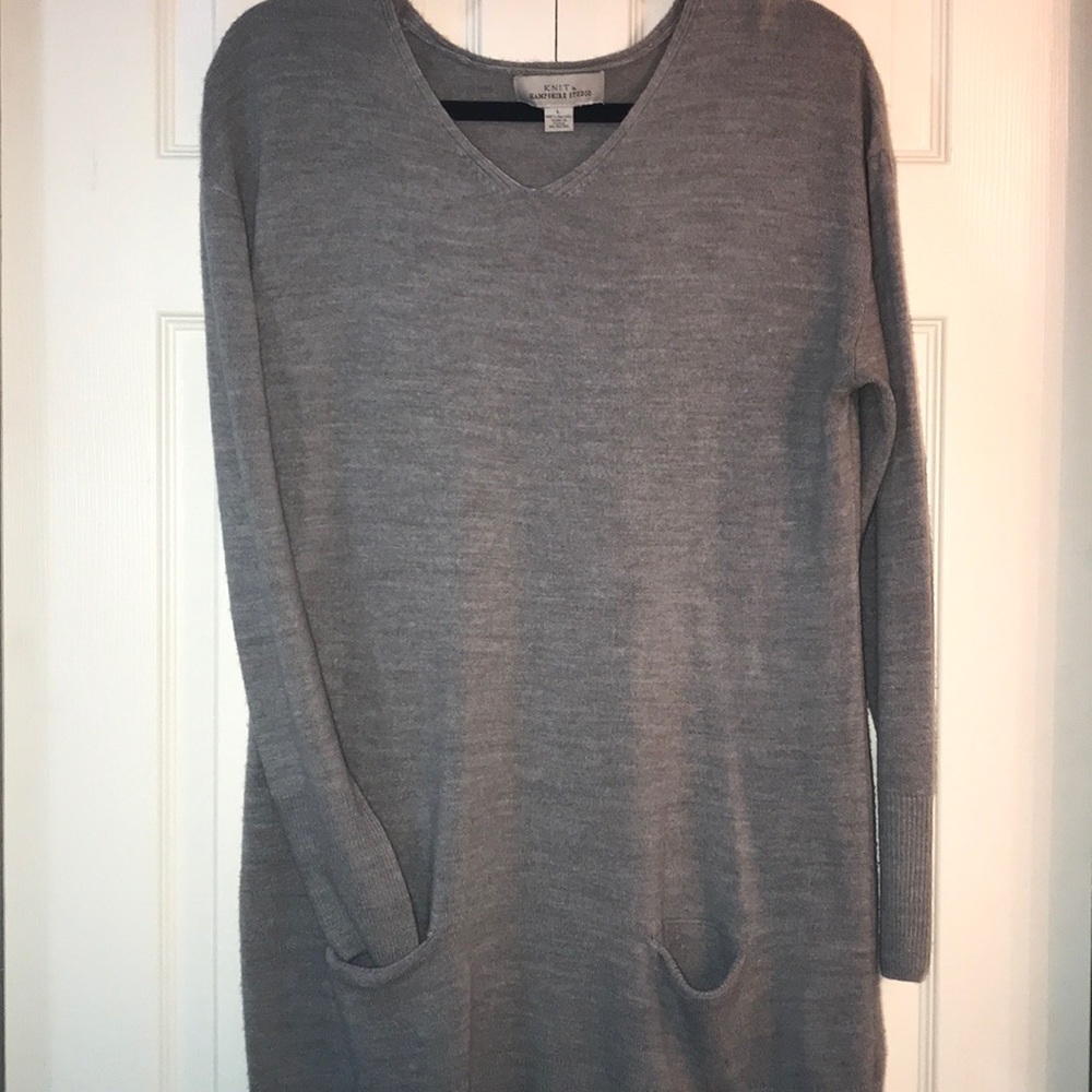 Extra-Long Gray long sleeve dress sweater